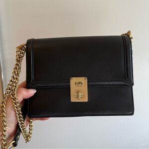 Coach Black Leather Crossbody with Gold Accents